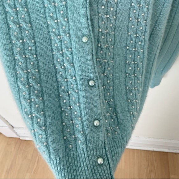 Vintage Braemar Petites Angora Lambswool Cardigan Pearl Detail Sweater sz Medium - Picture 3 of 9